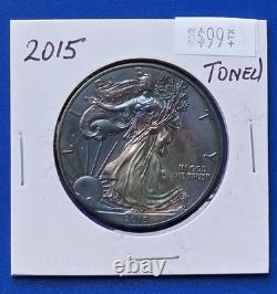 2015 Silver American Eagle Coin BU Natural Monster Toned 1 Oz US $1 Uncirculated