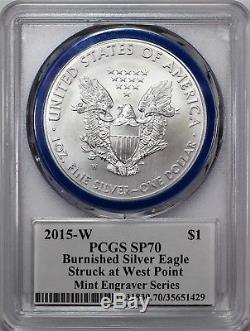 2015 W $1 Burnished Silver Eagle PCGS SP70 Mercanti Signed Mint Engraver Series