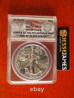 2015 (p) Silver Eagle Anacs Ms70 Struck At The Philadelphia Mint Mintage 79,640