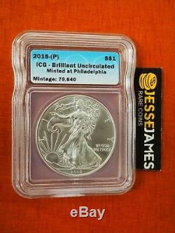 2015 (p) Silver Eagle Icg Bu'struck At Philadelphia Mint' Mintage 79,640 Key