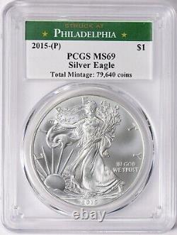 2015 (p) Silver Eagle Pcgs Ms69 Philadelphia Mint 1 Of 79,640