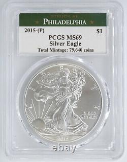 2015-(p) Struck By Philadelphia Mint Silver Eagle Pcgs Ms69 955575