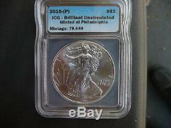 2015 (p) silver American eagle ICG Brilliant Uncirculated Minted in Philadelphia