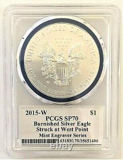 2015-w Mint Engraver Burnished Silver Eagle-pcgs Sp70-mercanti-population 165