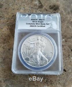 2016 (P), (S), (W) MS70 ANACS-Silver Eagle Mint Set $$Low Population$$