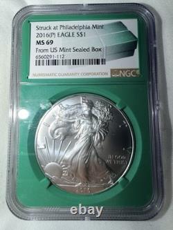 2016 P Silver Eagle NGC MS69 Green Core FROM US MINT SEALED BOX Philly Mint