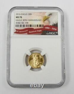 2016 US Mint 30th Anniversary $5 Gold Eagle Bullion Coin Certified NGC MS70