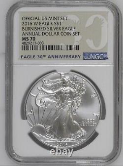 2016 W Burnished Official Us Mint Annual Set American Silver Eagle Ms 70 Ngc
