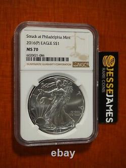 2016 (p) Silver Eagle Ngc Ms70 Struck At Philadelphia Mint Brown Label