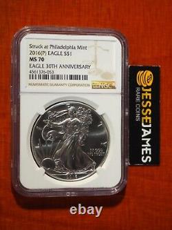 2016 (p) Silver Eagle Ngc Ms70 Struck At Philadelphia Mint Classic Brown Label
