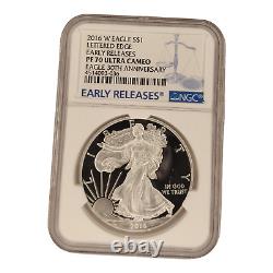 2016-w $1 American Silver Eagle Pf70/uc Lettered Edge/30th Anniversity 3b