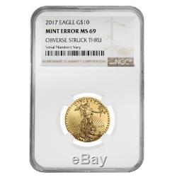 2017 1/4 oz $10 Gold American Eagle NGC MS 69 Mint Error
