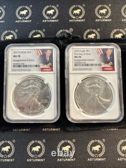 2017 & 2025 American Silver Eagle 2 x 1 oz Silver NGC MS70 Trump Inauguration Ed