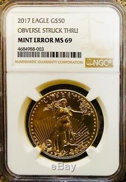 2017 $50 Gold Eagle Mint Error Ngc Ms 69 Rare