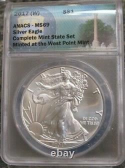 2017 AMERICAN 1 oz SILVER EAGLES Complete Set of 3 (P)(S)(W) Mints ANACS MS69