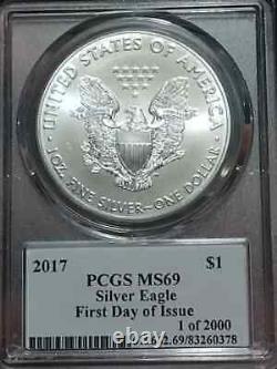2017 Donald J Trump Silver Eagle $1 First Day Of Issue #1 Of 2000! PCGS MS69