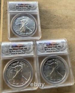 2017 (P) (W) (S) Silver Eagle $1 ANACS MS69 Complete Mint Set First Strike