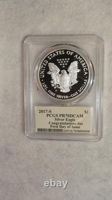 2017 S Pcgs Pr70 Dcam Silver Eagle Thomas Cleveland Congratulations Set $1 Coin