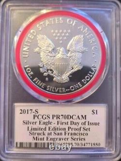 2017-S SILVER EAGLE LIMITED EDITION MINT ENGRAVER Pop 62 PR70DCAM FDOI MERCANTI