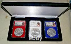 2017 Silver Eagle 3-Coin Set in Red, White and Blue Core Holders ER