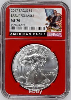 2017 Silver Eagle 3-Coin Set in Red, White and Blue Core Holders ER