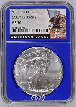 2017 Silver Eagle 3-Coin Set in Red, White and Blue Core Holders ER