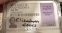 2017 Silver Eagle NGC MS70 First Day of Issue Elizabeth Jones Signed Label