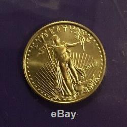 2017 US Mint $5 American Gold Eagle 1/10 oz Gold Coin Uncirculated 999 Pure