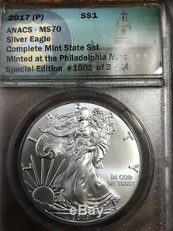 2017 (W)-(S)-(P) SILVER EAGLE COMPLETE MINT STATE SET ANACS MS 70 3 Oz Silver