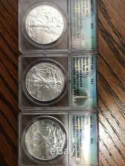 2017 (W)-(S)-(P) SILVER EAGLE COMPLETE MINT STATE SET ANACS MS 70 3 Oz Silver