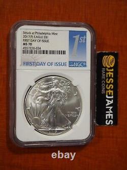 2017 (p) Silver Eagle Ngc Ms70 Struck At Philadelphia Mint First Day Issue Fdi