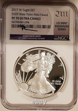 2017-w Ngc Pf70 Mint Engraver Proof Silver Eagle-mercanti-west Point Mint Hoard
