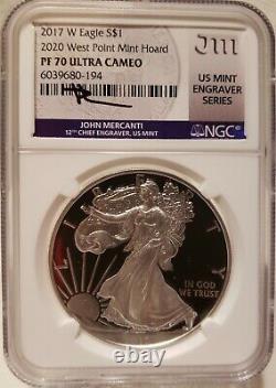 2017-w Ngc Pf70 Mint Engraver Proof Silver Eagle-mercanti-west Point Mint Hoard