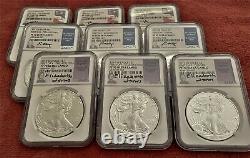 2017-w Silv Eagle 9-proof Set Ngc Pf70 Uc Fdi Mercanti/jones/moy Location Labels