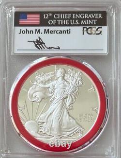 2018 S Silver Eagle PR70 Mint Engraver Series Mercanti Flag LIMITED EDIITON FDI