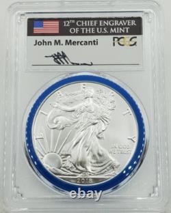 2018-W (2020) American Silver Eagle Burnished PCGS SP70 Mint Engraver Mercanti