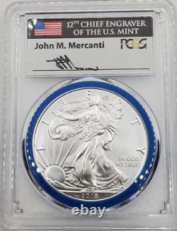 2018-W (2020) American Silver Eagle Burnished PCGS SP70 Mint Engraver Mercanti
