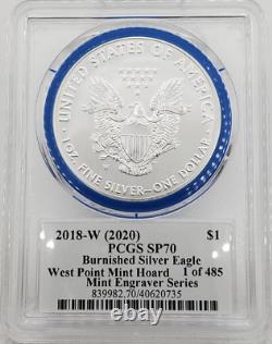 2018-W (2020) American Silver Eagle Burnished PCGS SP70 Mint Engraver Mercanti