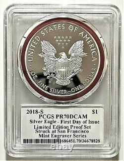 2018-s Mint Engraver Ltd. Edition Proof Set Silver Eagle-pcgs Pr70-fdoi-mercanti