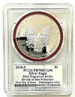 2018-s Mint Engraver Silver Eagle-pcgs Pr70-fdoi-mercanti-ana Show-pop 100