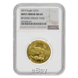 2019 1/2 oz $25 Gold American Eagle NGC MS 69 Mint Error (Rev Struck Thru)