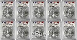 2019 $1 American Silver Eagle PCGS MS70 First Strike Eagle Label Lot of 10