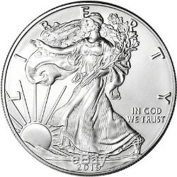 2019 American Silver Eagle 1 oz $1 5 Rolls 100 BU Coins in 5 Mint Tubes