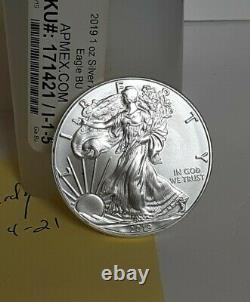 2019 American Silver Eagle Roll of 20 Coins BU in Mint Tube FREE SHIPPING ASE