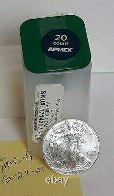 2019 American Silver Eagle Roll of 20 Coins BU in Mint Tube FREE SHIPPING ASE