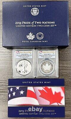 2019 Pride of Two Nations Silver Eagle Maple PCGS PR70 FDOI Dual Flag