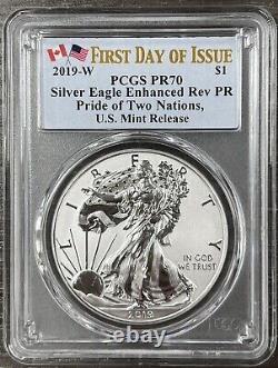 2019 Pride of Two Nations Silver Eagle Maple PCGS PR70 FDOI Dual Flag