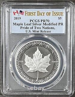 2019 Pride of Two Nations Silver Eagle Maple PCGS PR70 FDOI Dual Flag