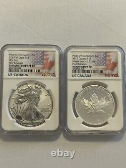 2019 Pride of Two Nations U. S. Set Silver Eagle Maple Leaf NGC 70 Early Releases