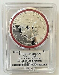 2019-s Proof Silver Eagle-pcgs Pr70-fdoi-mint Engraver-mercanti-flag-pop 100